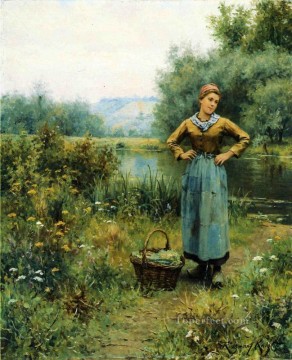 Daniel Ridgway Knight Painting - Girl in a Landscape countrywoman Daniel Ridgway Knight